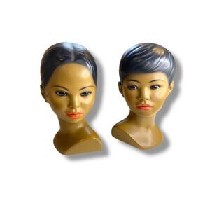 Midcentury  Marwal Hawaiian Polynesian Boy Girl Chalkware Busts Japan